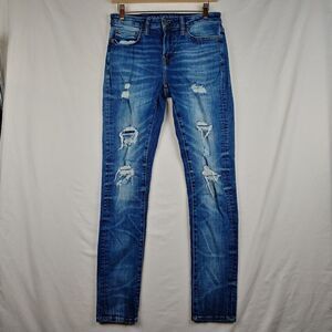 American Eagle Jeans Mens 29x32 (28x30)‎ Blue Skinny Flex Distressed Denim